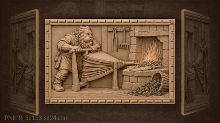 Dwarf leaning on the great bellows handle 3d STL model