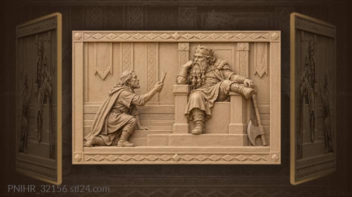 Stonehearted ruler addresses kneeling dwarf messenger 3d STL model
