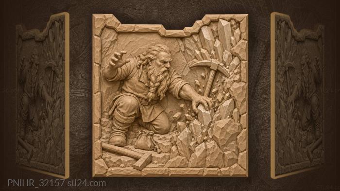 Dwarf miner finding crystal treasure 3d STL model