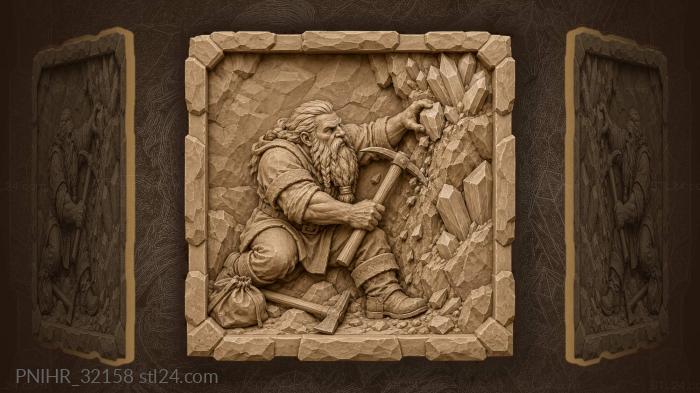 Dwarf miner finds crystal vein 3d STL model