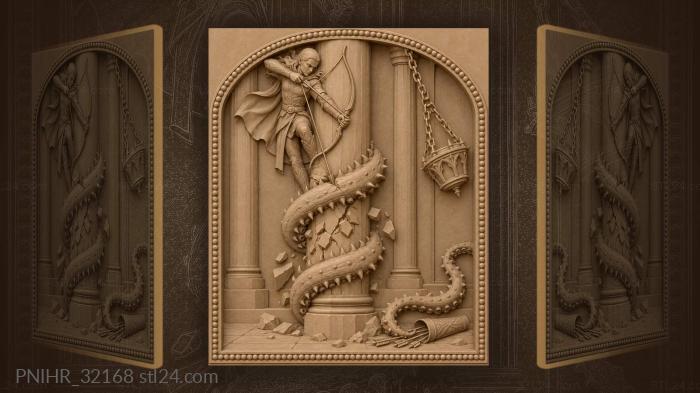 Archer versus monstrous temple tentacle 3d STL model