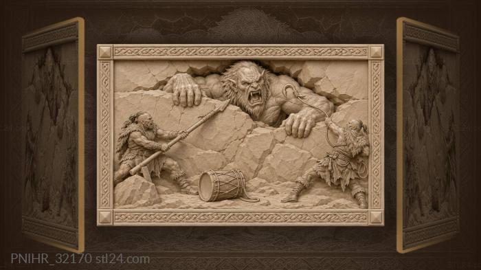 Mountain monster orc hunters battle 3d STL model