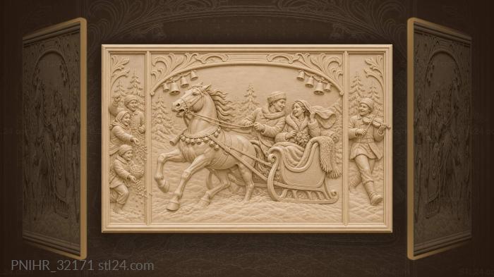 Husband shortens the reins beside his wife 3d STL model