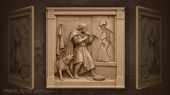 Knight and horned figure at window 3d STL model