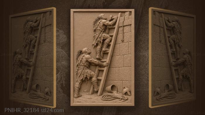 Orcs storming fortress with siege ladder 3d STL model