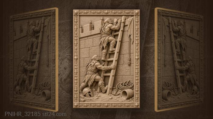 Orcs scaling fortress wall siege 3d STL model