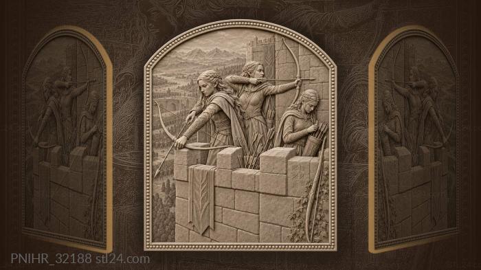 Elven archer looses shaft from battlement 3d STL model