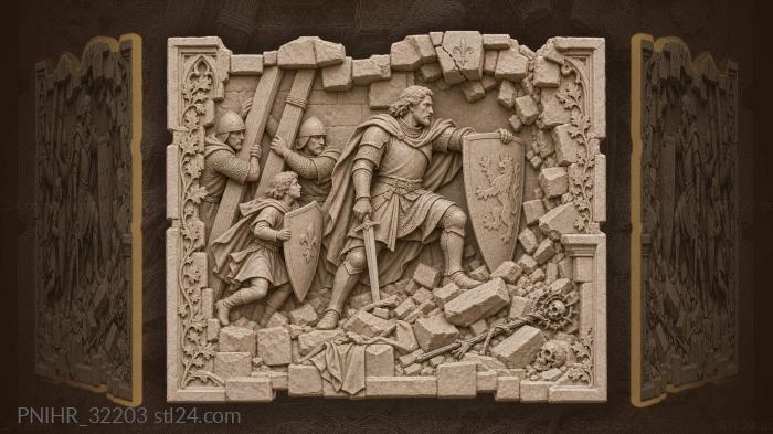 Knight defends crumbling castle wall 3d STL model