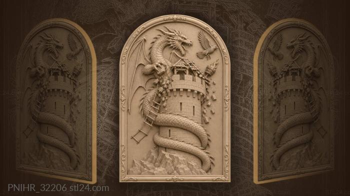 Dragon encircles ancient watchtower defense 3d STL model