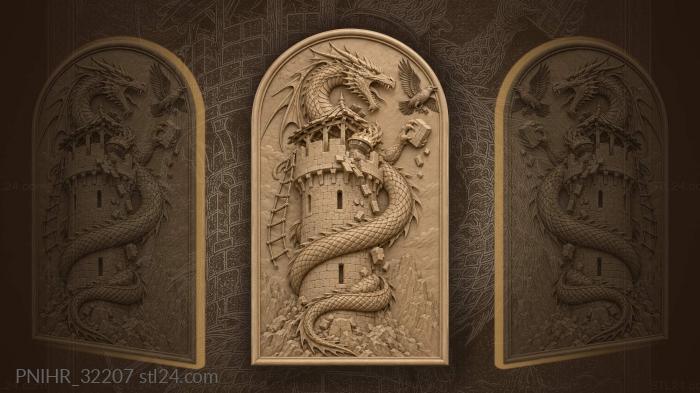 Dragon tearing merlon and chasing rook 3d STL model