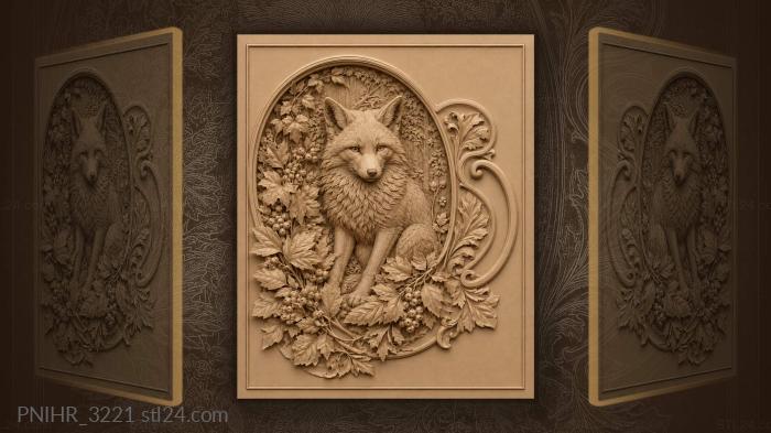 Seated fox amid autumn foliage 3d STL model