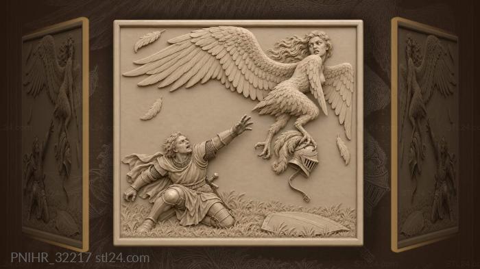 Harpy carrying off a plumed helmet 3d STL model