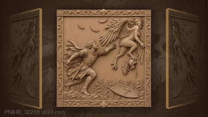 Harpy steals knight’s helmet away 3d STL model