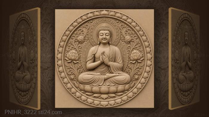 Peaceful buddha with lotus border 3d STL model
