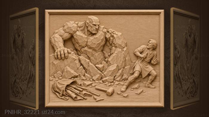 Golem emerging from fractured stone 3d STL model