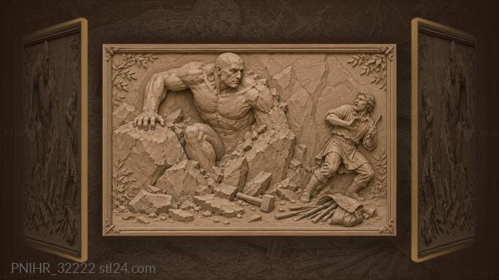 Golem awakening from ancient stone 3d STL model