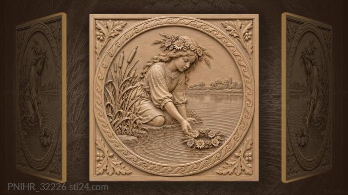 Girl releases a wreath into the current 3d STL model