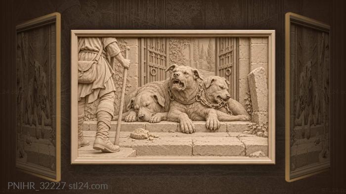 Chained hound gnaws its collar at the gate 3d STL model
