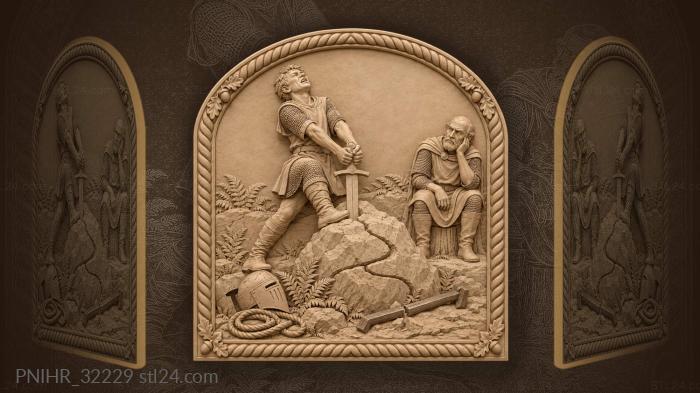 Young knight pulling sword from stone 3d STL model