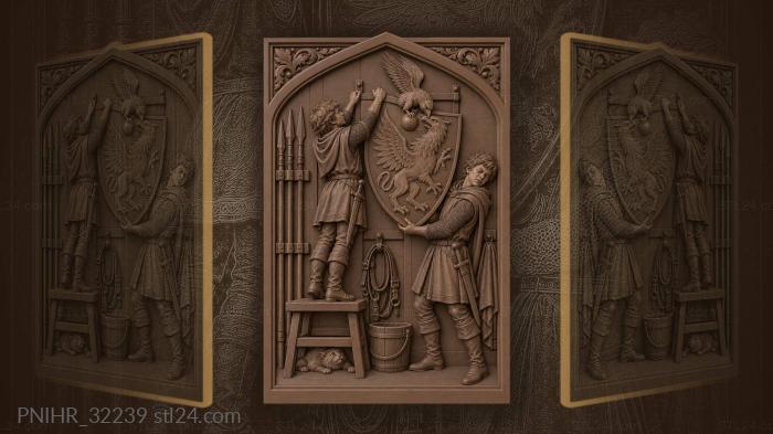 Knights lifting griffin shield young chick 3d STL model