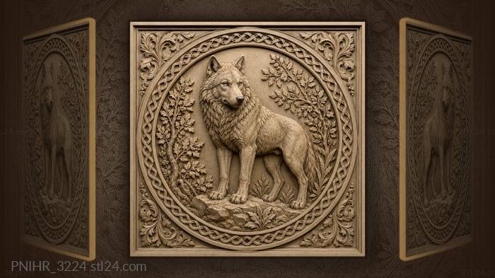 Wolf stands with paws on rock 3d STL model