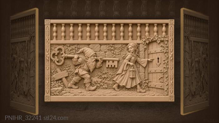 Lantern elf leads gnome bearing giant key 3d STL model