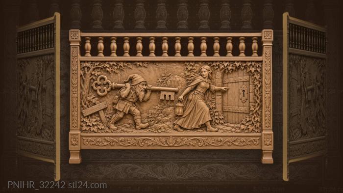 Burdened gnome hauls key toward mossy door 3d STL model