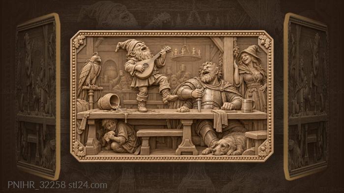 Gnome singing to a knight and witch 3d STL model