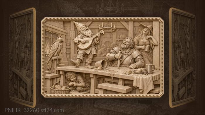 Gnome minstrel singing on mead bench 3d STL model