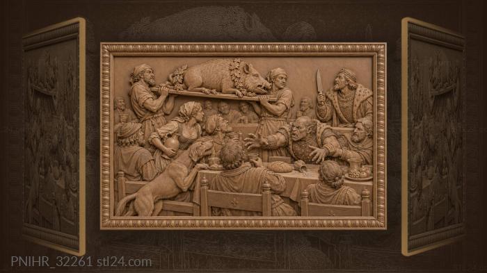 Feast with boar and orc guest 3d STL model
