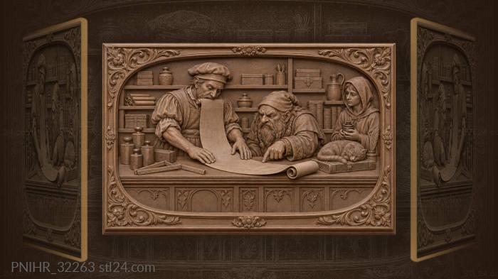 Merchant with scroll and dwarf customer 3d STL model