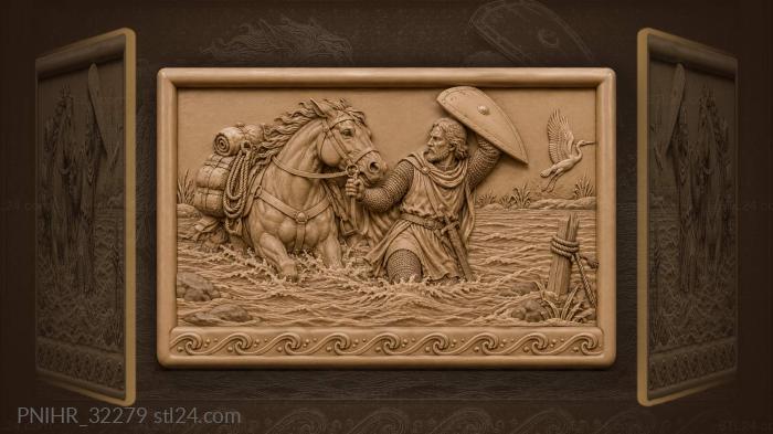 Knight leading a horse through the ford 3d STL model