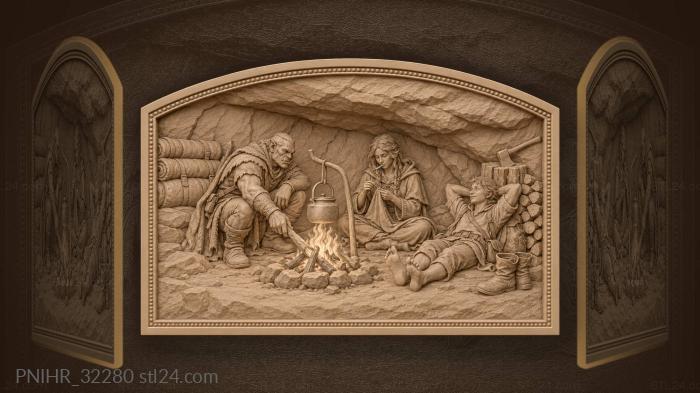 Companions settle beneath the rock for night 3d STL model