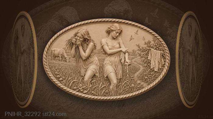 Dewy meadow girls morning light 3d STL model