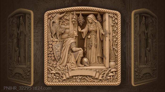 Witch stops knight at forest hut 3d STL model