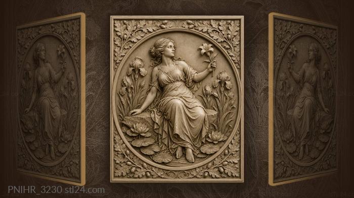 Irises and water lilies around her 3d STL model