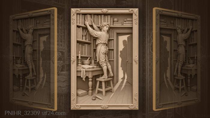 Apprentice lifting heavy ancient tome 3d STL model