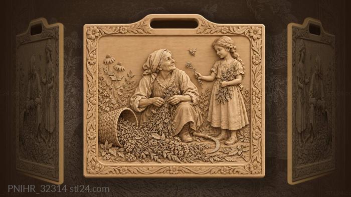Old woman counting gathered herbs 3d STL model