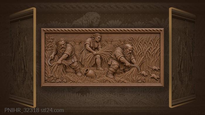Dwarves harvest golden grain with orc 3d STL model