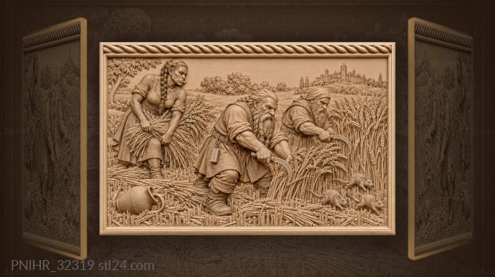Dwarves harvest golden grain fields 3d STL model