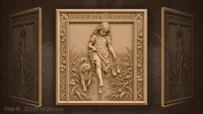 Girl carries shoes along dewy path 3d STL model