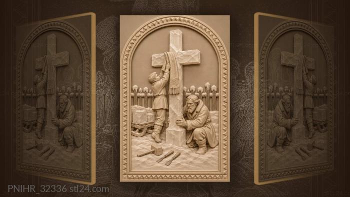 Winter cross with village backdrop 3d STL model