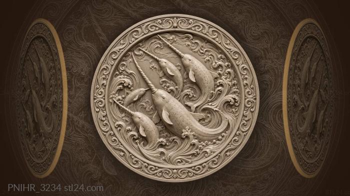 Narwhals rising through ocean waves 3d STL model