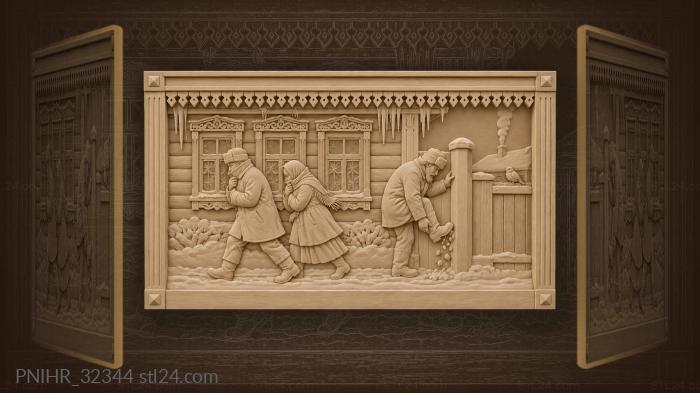 Townsman knocks ice against the gatepost 3d STL model