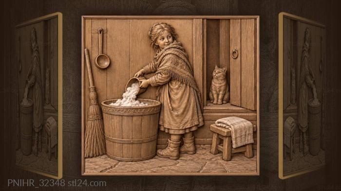 Winter bathing girl with snow 3d STL model