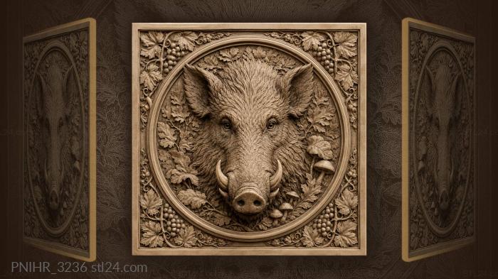 Muzzle among leaves and small mushrooms 3d STL model