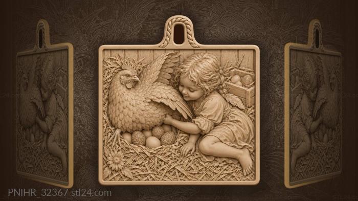 Hen with child and pysanky 3d STL model