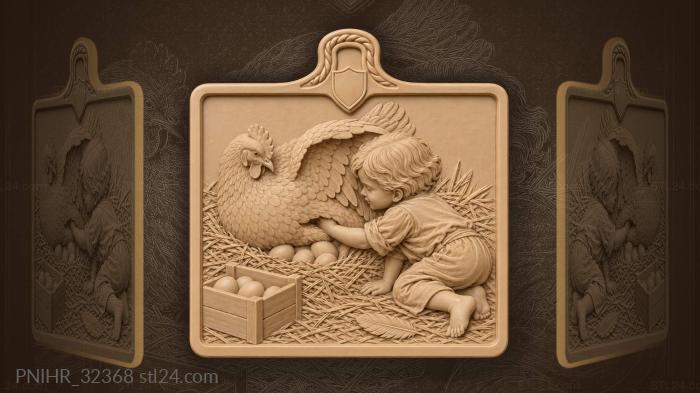 Hen with eggs and childs hand 3d STL model