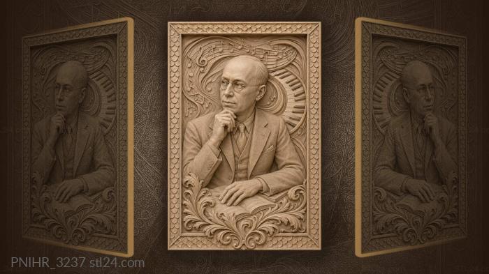 Prokofiev portrait with musical motifs · Igor Stravinsky 3d STL model