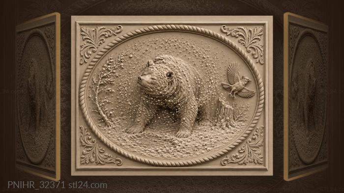 Bear shakes snow beside the birch 3d STL model
